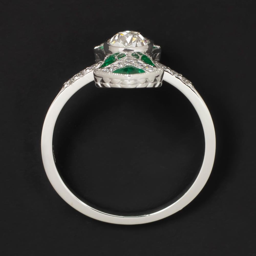 GIA Certified Emerald Art Deco Ring Diamond Old Mine European Cut 3