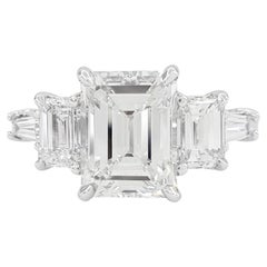 GIA Certified Emerald & Baguette Cut Diamond Platinum Engagement Platinum Ring