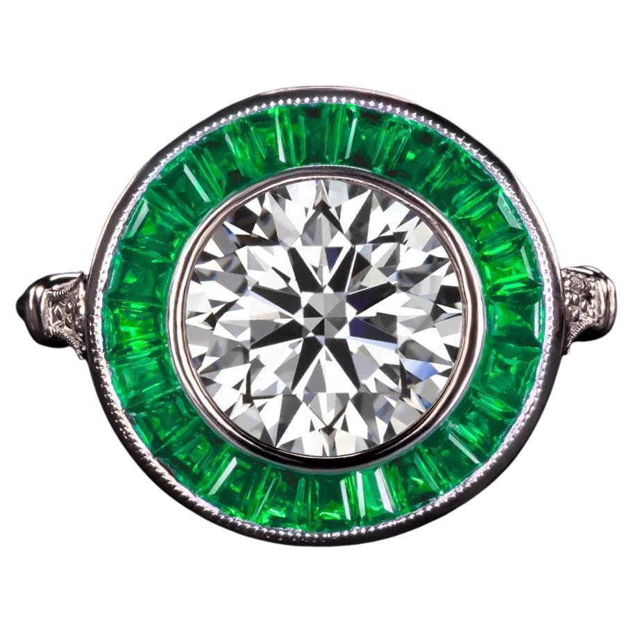 GIA Certified Emerald Carre Round Brilliant Cut 2.50 Carat E Color Diamond Ring For Sale