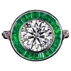 GIA Certified Emerald Carre Round Brilliant Cut 2.50 Carat E Color Diamond Ring