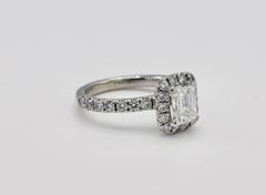 GIA Certified Emerald Cut 1.01 Carat Halo White Gold Diamond Engagement Ring