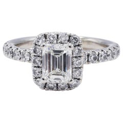 GIA Certified Emerald Cut 1.01 Carat Halo White Gold Diamond Engagement Ring