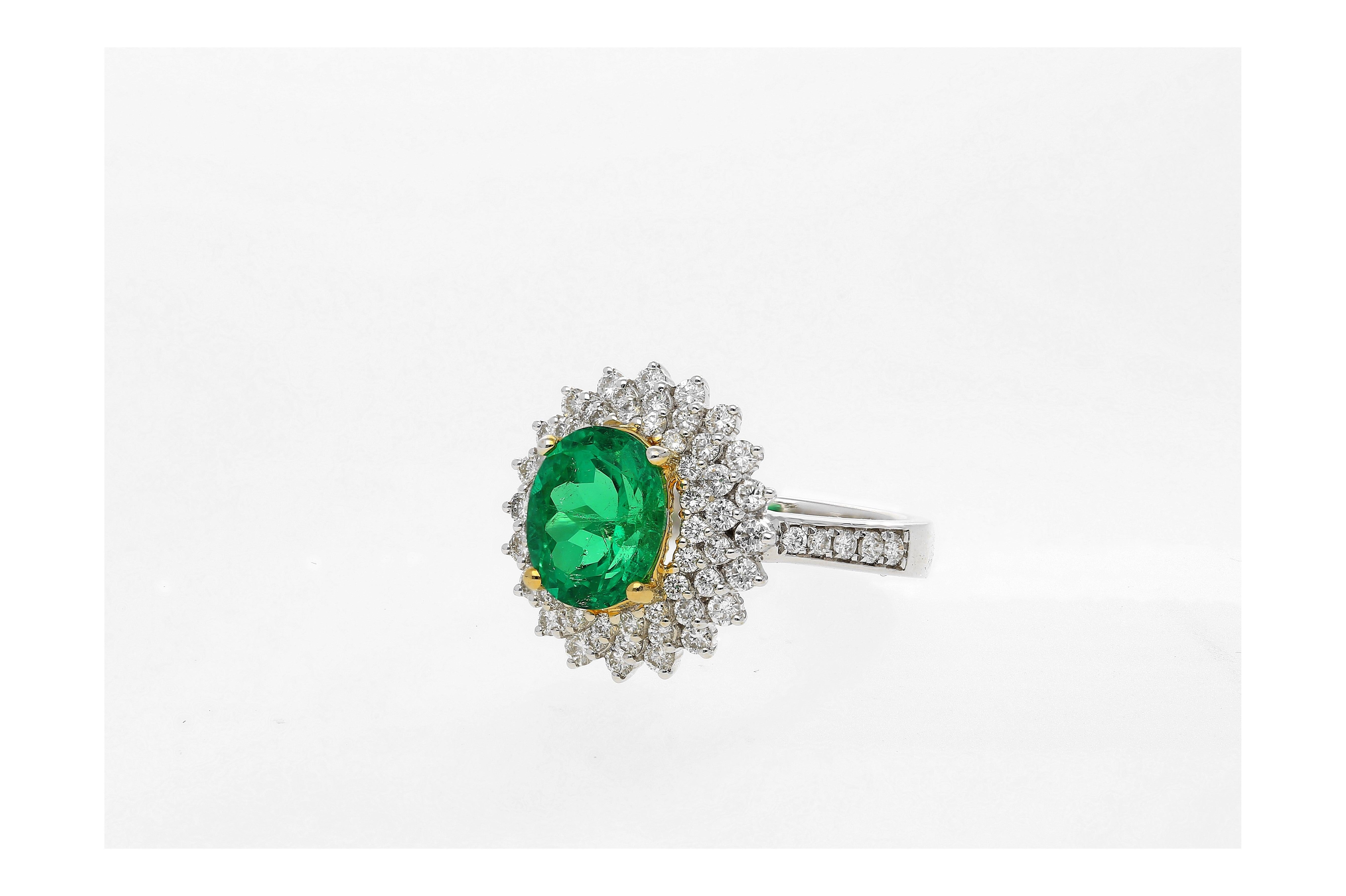 Emerald Cut GIA Certified Emerald-Cut 1.76 Colombian Emerald Diamond Halo Engagement Ring
