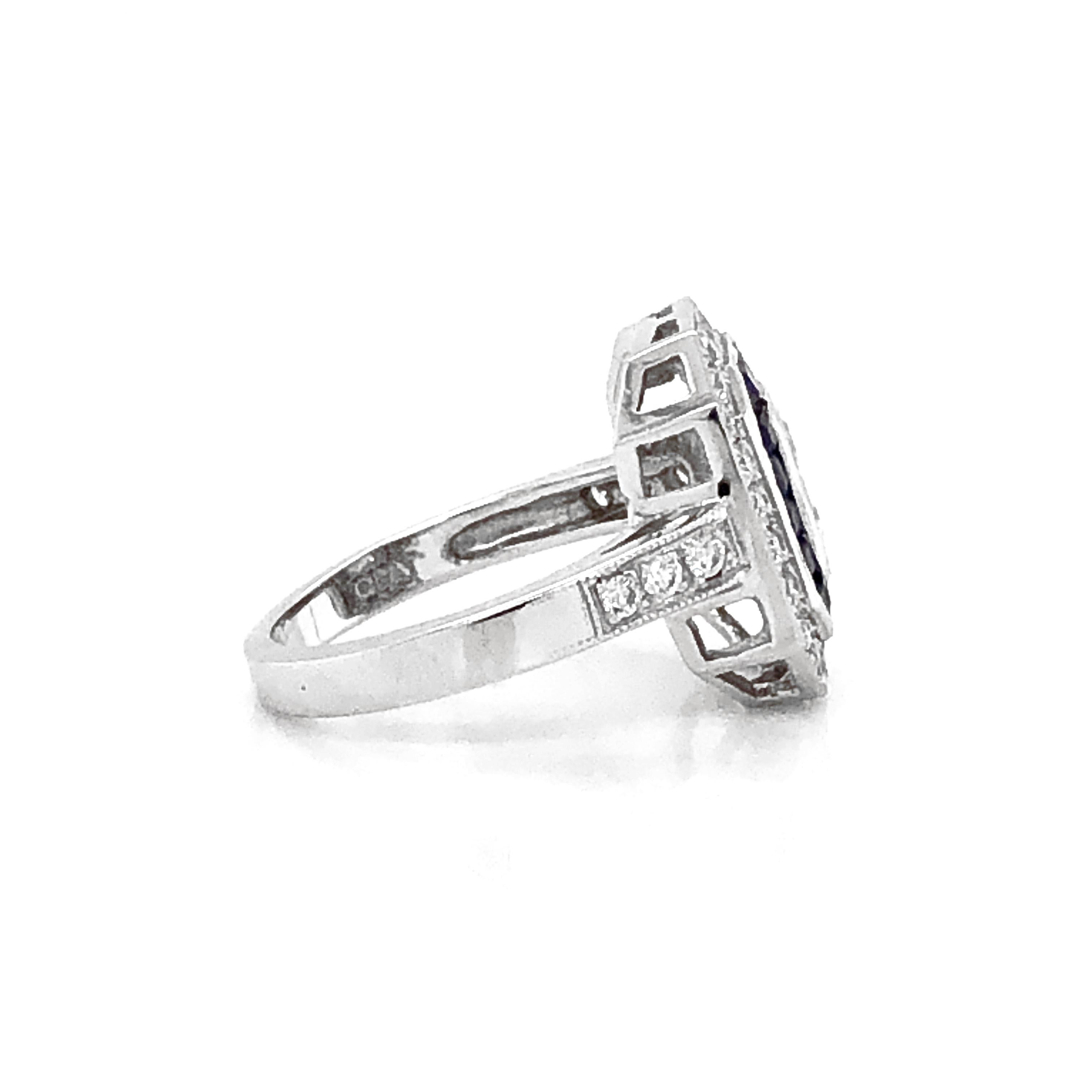 Contemporary GIA Certified Emerald Cut Diamond 1.01 Carat Sapphires Diamonds Cocktail Ring For Sale