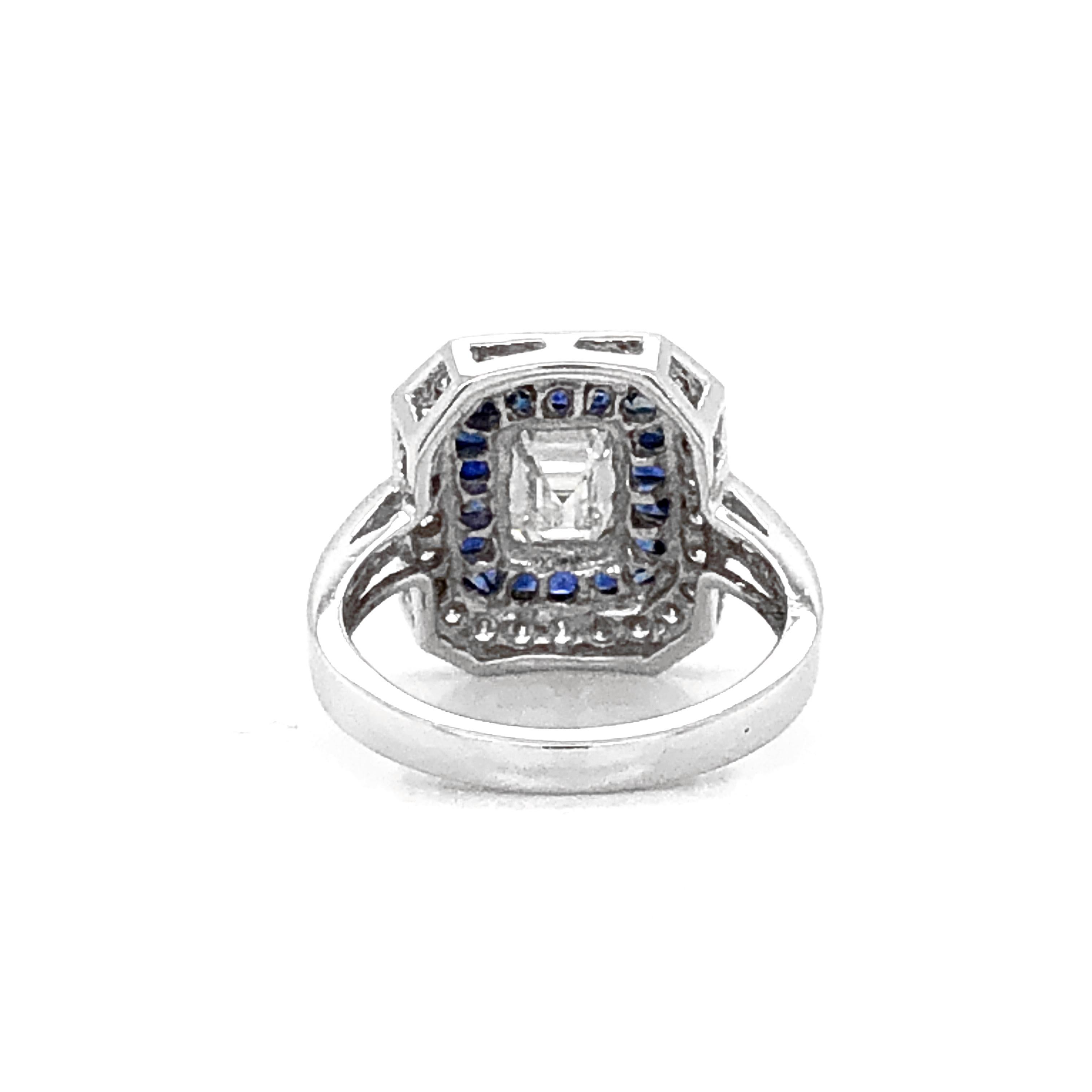 Women's or Men's GIA Certified Emerald Cut Diamond 1.01 Carat Sapphires Diamonds Cocktail Ring For Sale