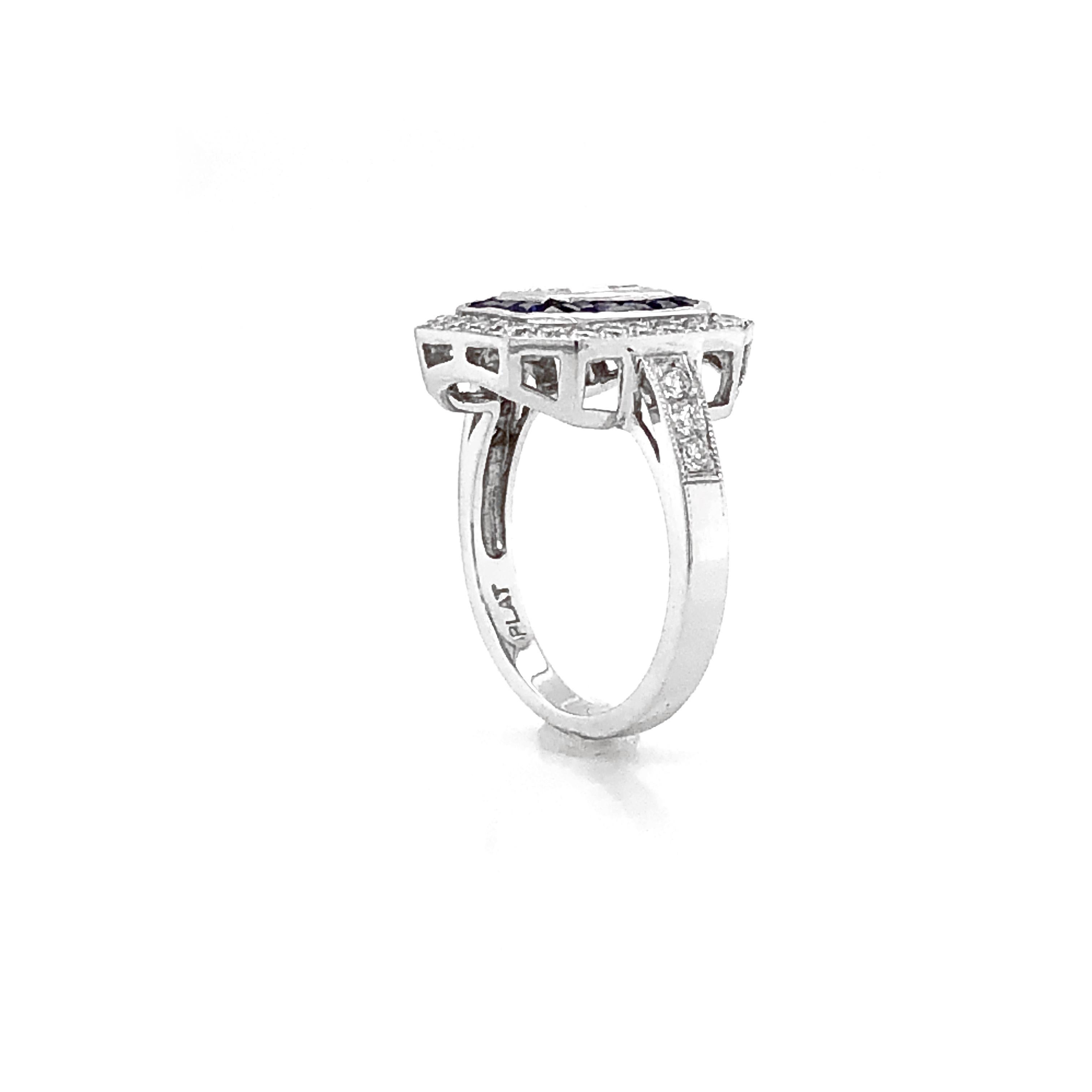 GIA Certified Emerald Cut Diamond 1.01 Carat Sapphires Diamonds Cocktail Ring For Sale 1