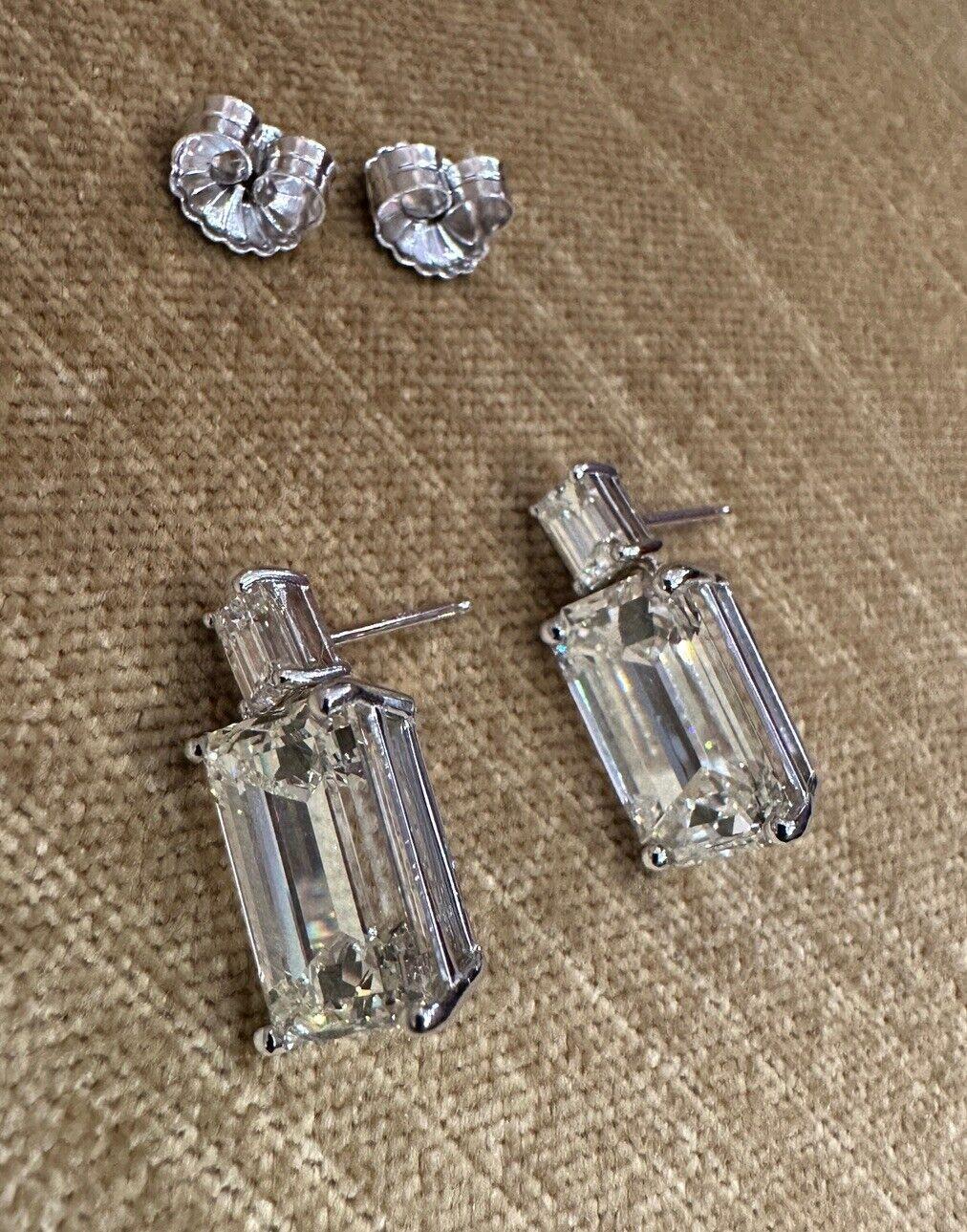 GIA Certified Emerald Cut Diamond Drop Earrings in 18k White Gold For Sale 4
