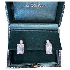 Boucles d'oreilles pendantes en or blanc 18 carats, diamant taille émeraude certifié GIA