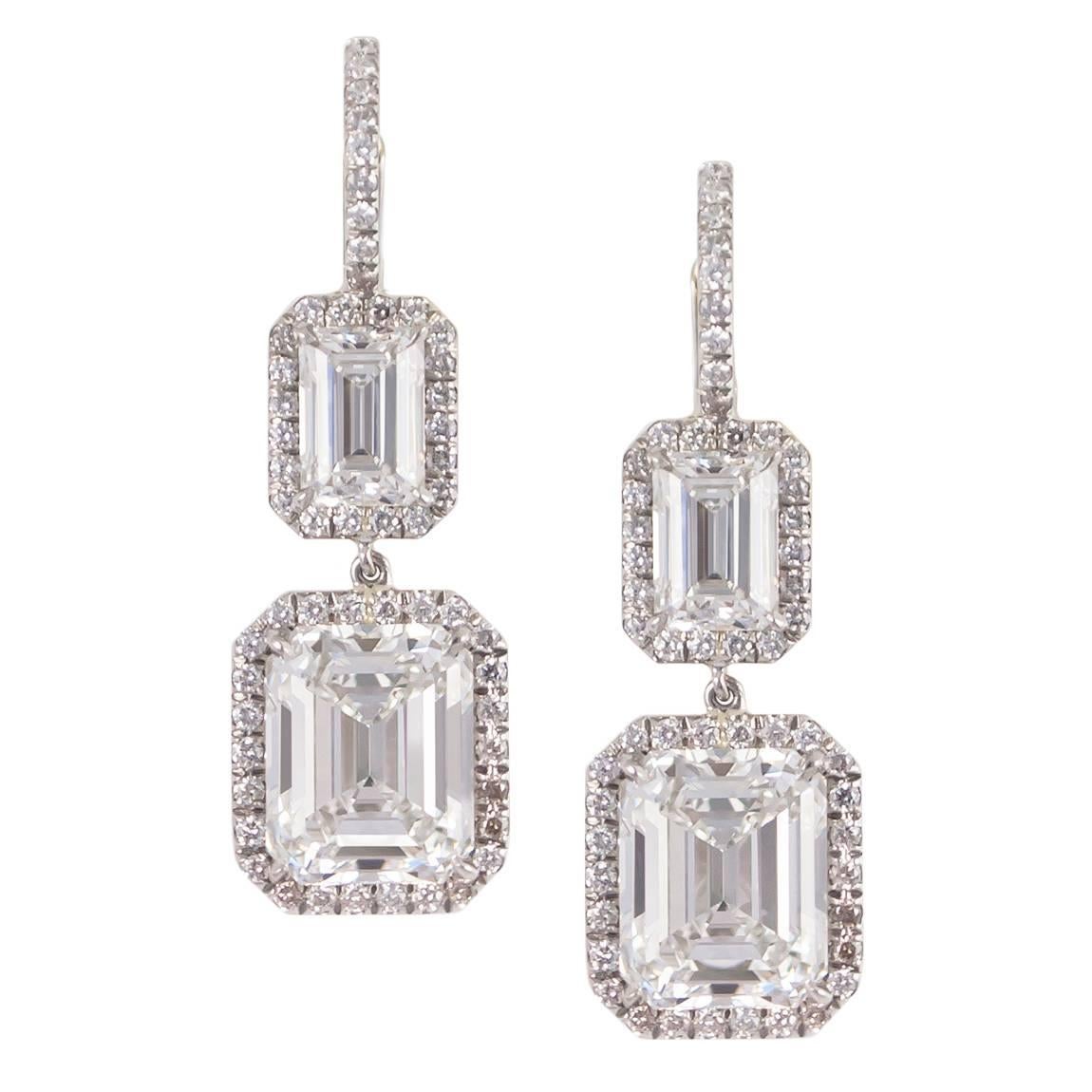 GIA Certified Emerald Cut Diamond Drop Earrings Signed by Harry Winston