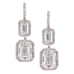 GIA Certified Emerald Cut Diamond Drop Earrings Signed by Harry Winston
