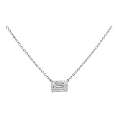 Roman Malakov GIA Certified Emerald Cut Diamond East-West Solitaire Necklace