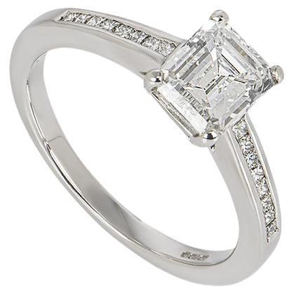 GIA Certified White Gold Emerald Cut Diamond Ring 1.12ct F/VVS2 For Sale