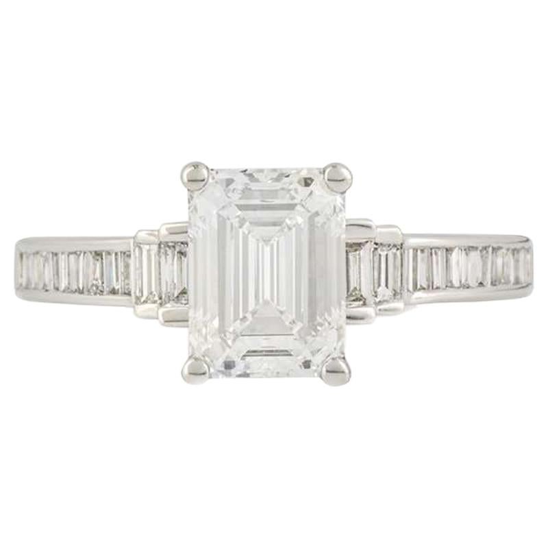 GIA Certified Emerald Cut Diamond Engagement Ring 1.51 Carat/F Color