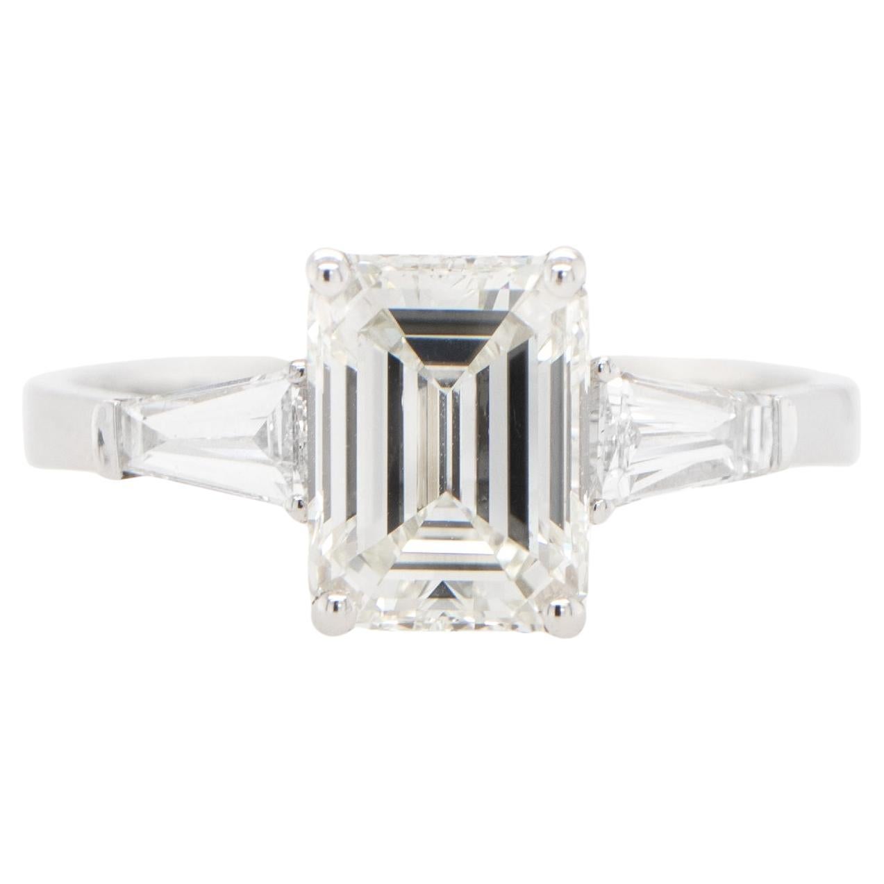 GIA Certified Emerald Cut Diamond Engagement Ring 1.82 Carats 18K Gold