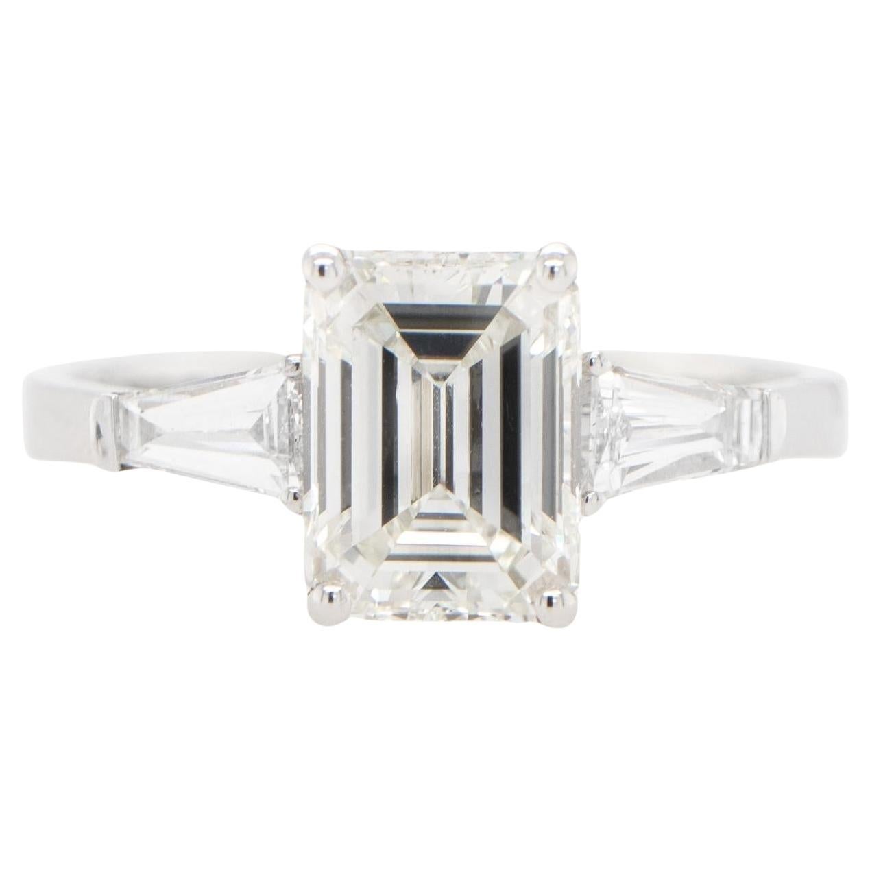 GIA Certified Emerald Cut Diamond Engagement Ring 1.82 Carats 18K Gold For Sale