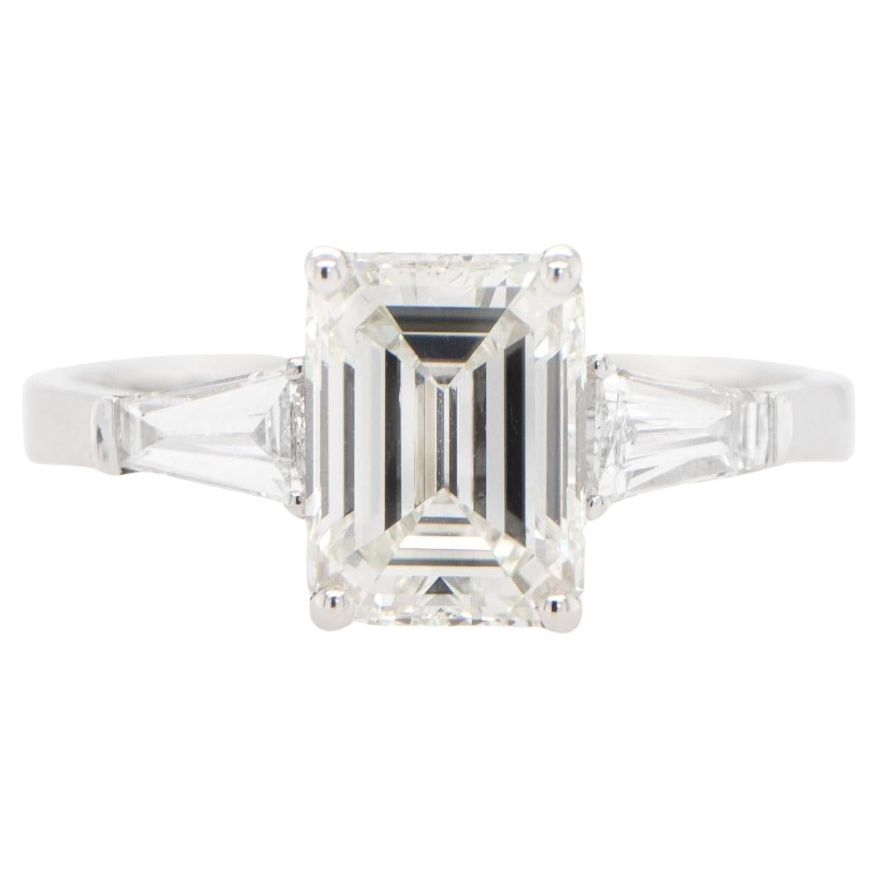 GIA Certified Emerald Cut Diamond Engagement Ring 1.82 Carats 18K Gold For Sale