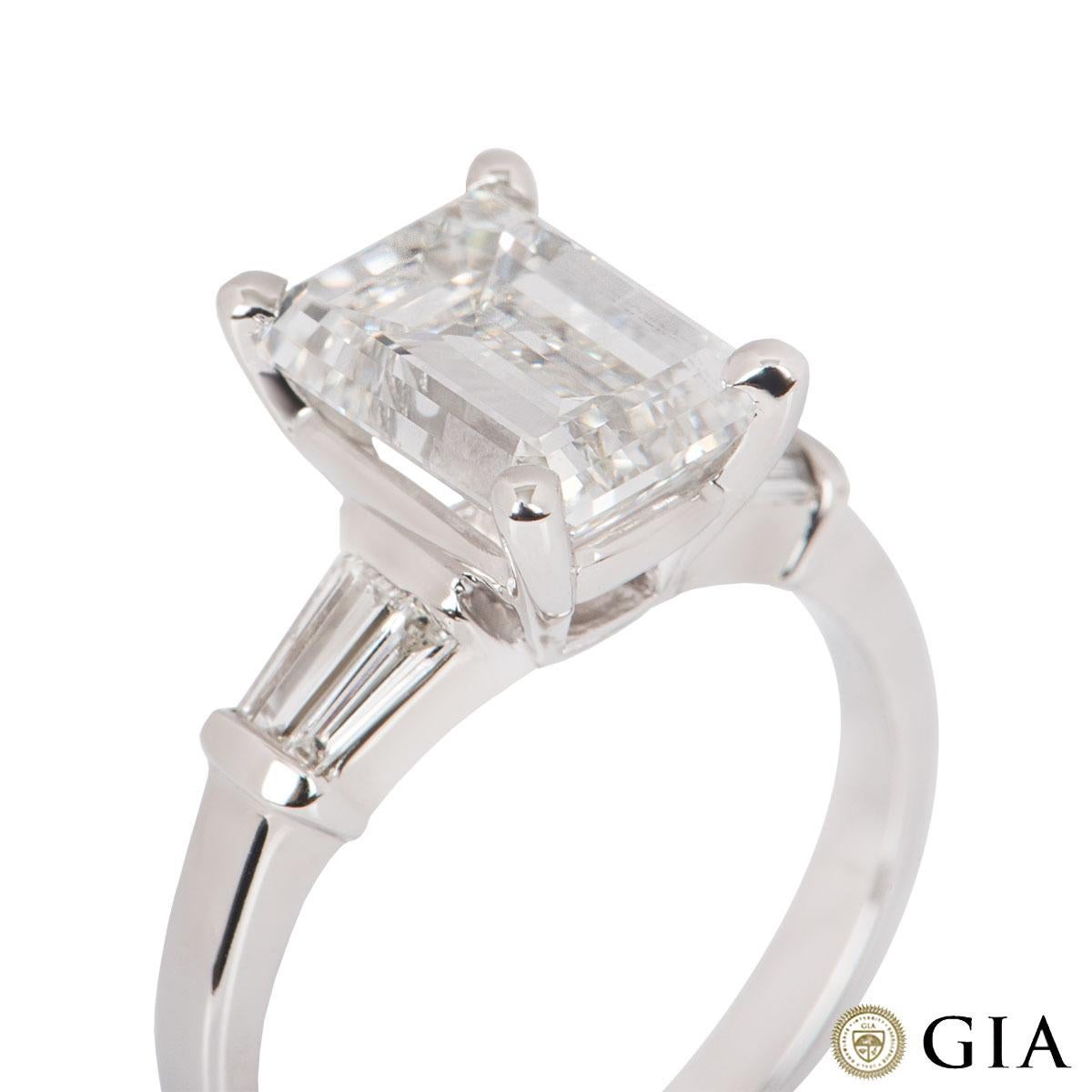 Women's GIA Certified Emerald Cut Diamond Engagement Ring 3.02 Carat