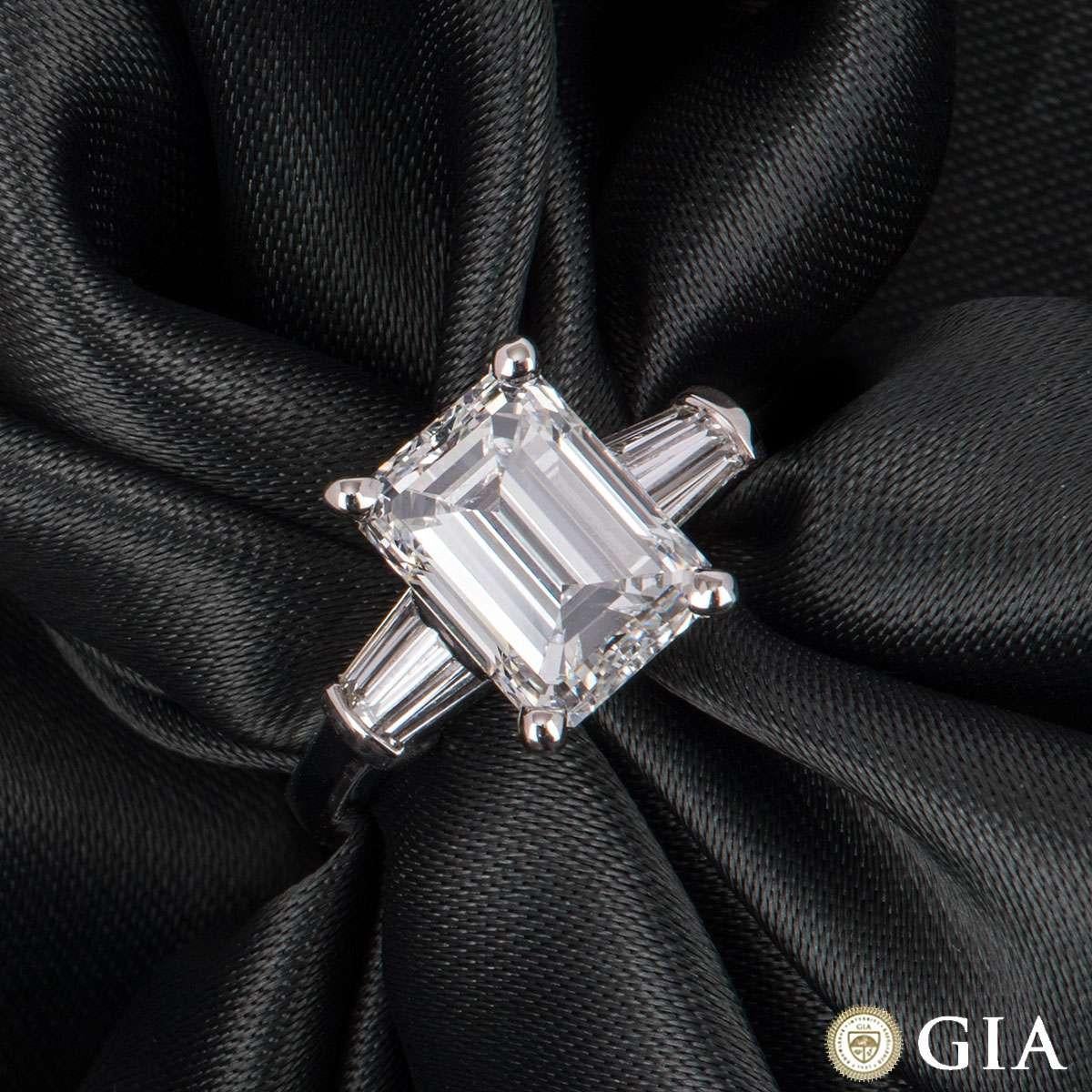 GIA Certified Emerald Cut Diamond Engagement Ring 3.02 Carat 2