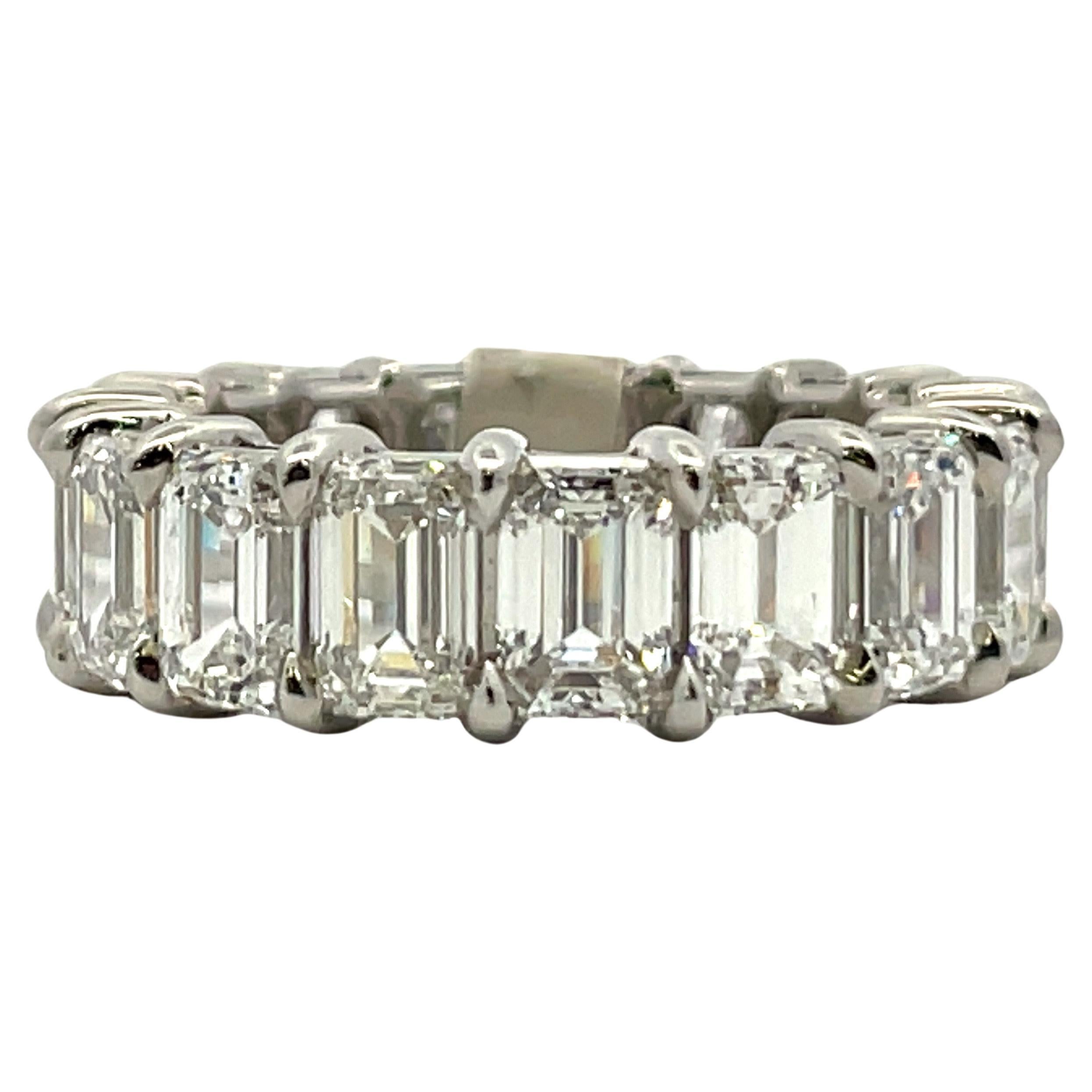Contemporary GIA Certified Emerald Cut Diamond Eternity Ring 8.77 CTS D-F IF-VS2 Platinum  For Sale
