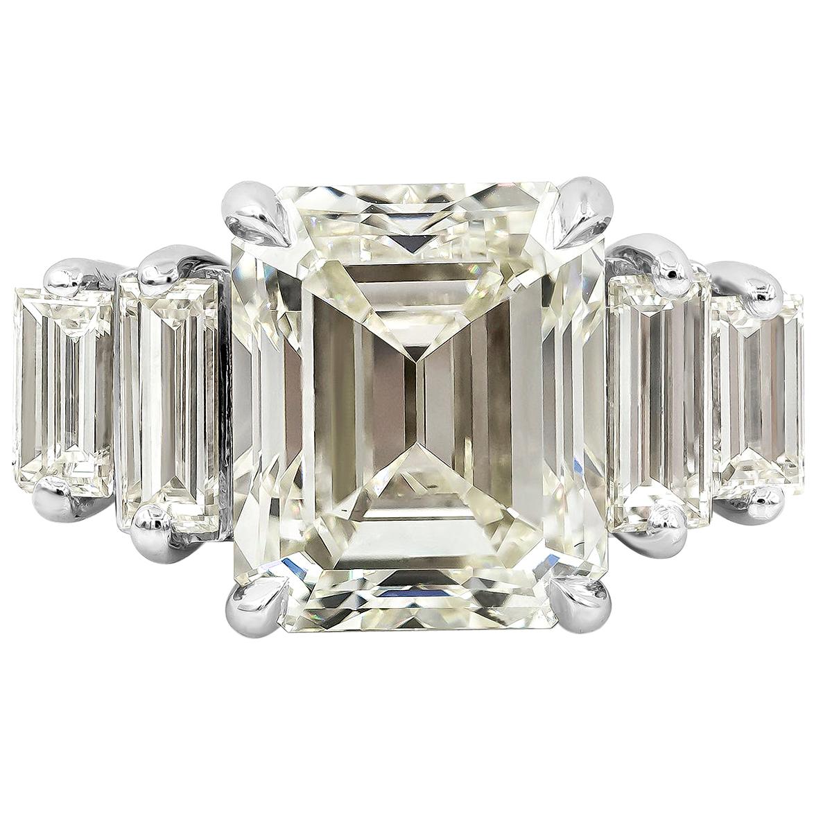 GIA Certified 5.82 Carats Emerald Cut Diamond Five-Stone Engagement Ring