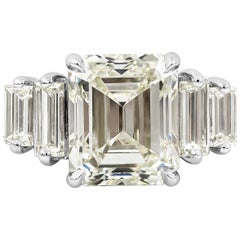 GIA Certified 5.82 Carats Emerald Cut Diamond Five-Stone Engagement Ring