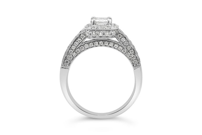GIA Certified Emerald Cut Diamond Halo Antique-Style Engagement Ring ...