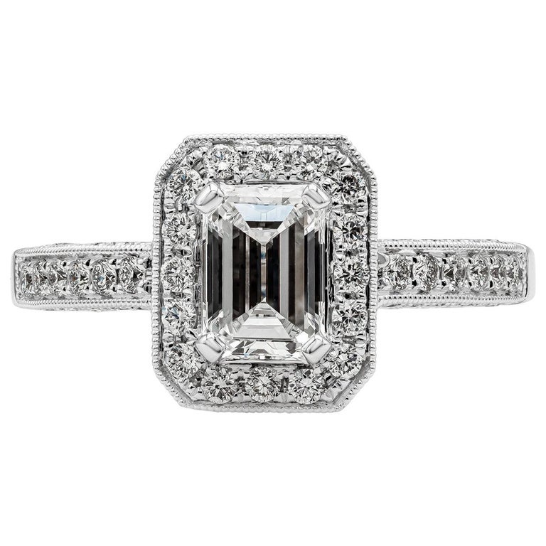 GIA Certified 0.79 Carat Emerald Cut Diamond Halo Antique-Style Engagement  Ring For Sale at 1stDibs | antique looking engagement rings, engagement ring  cut styles, engagement rings styles and cuts