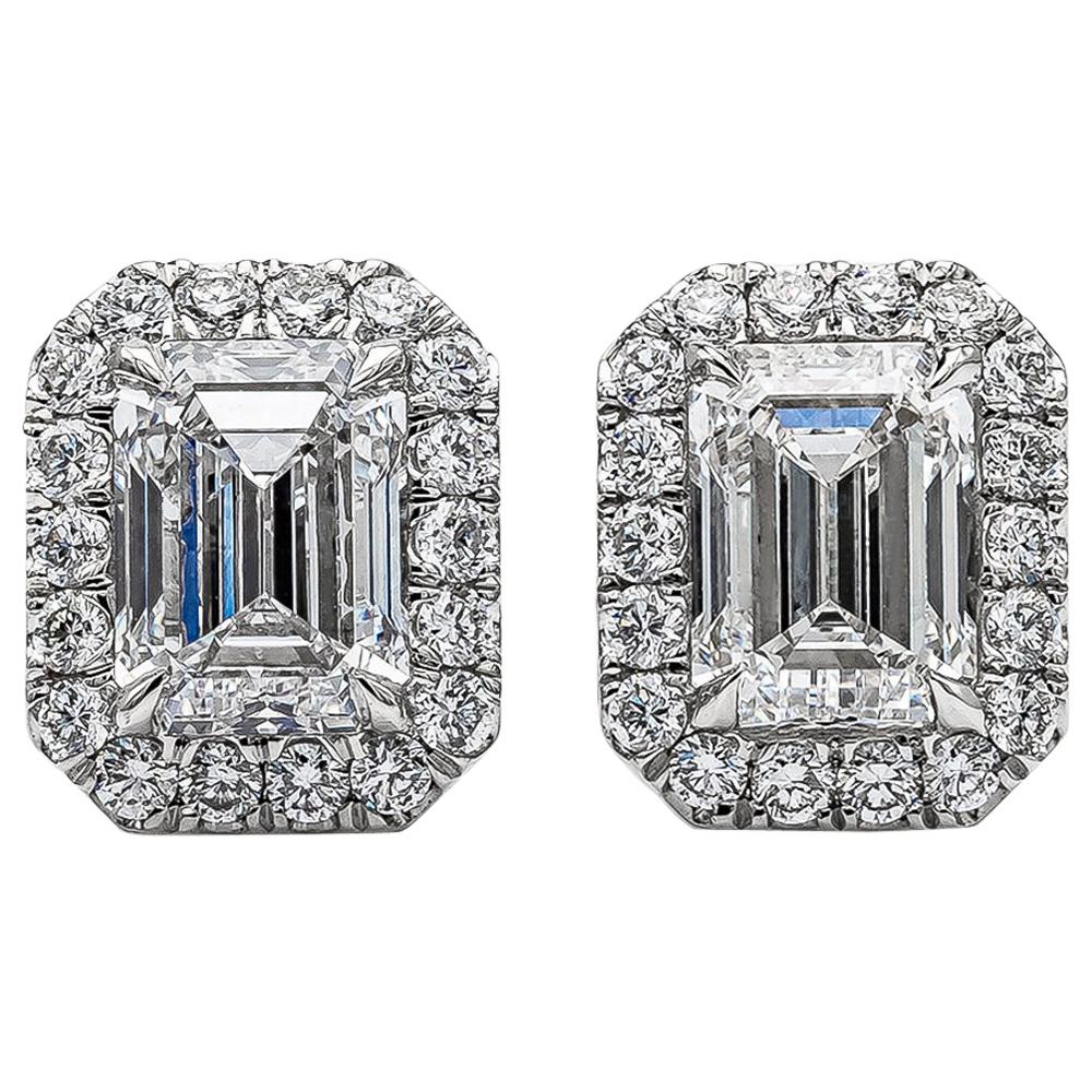 GIA Certified Emerald Cut Diamond Halo Stud Earrings