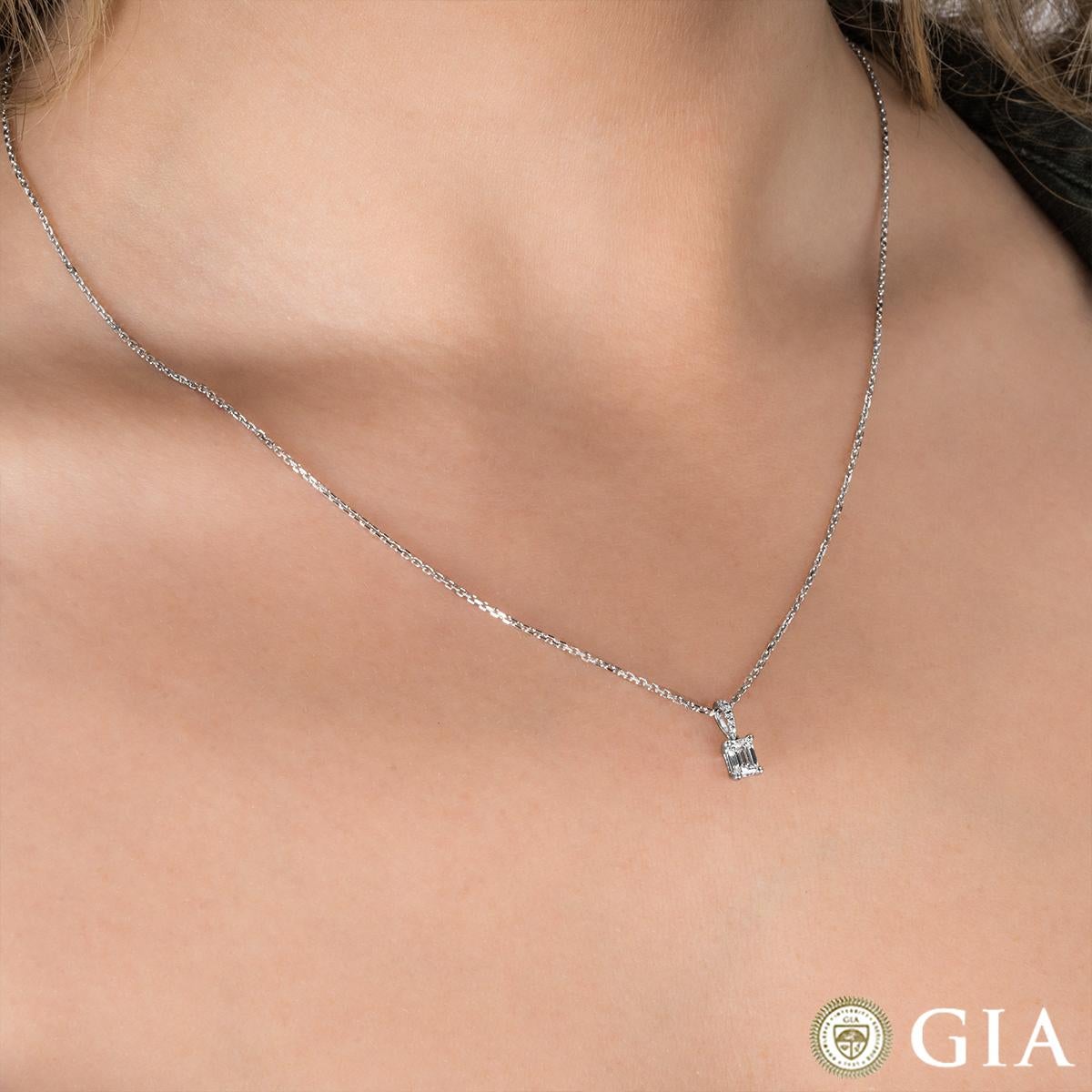 GIA Certified Emerald Cut Diamond Pendant 0.41 Carat E/SI1 For Sale 2