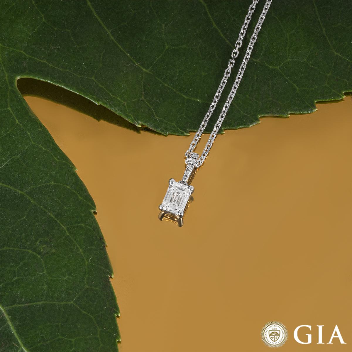 GIA Certified Emerald Cut Diamond Pendant 0.41 Carat E/SI1 For Sale 3