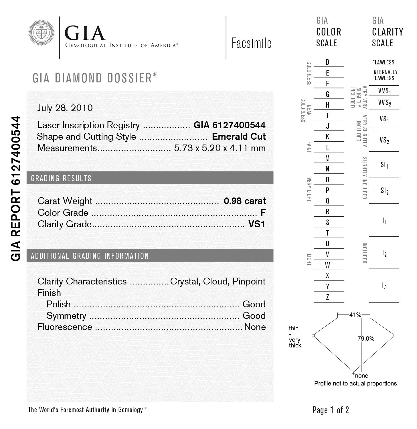 Anhänger aus 18-karätigem Gold mit zertifiziertem 0,98-cm-Diamanten der Qualität VS1 und Farbe F (GIA-Zertifikat Nummer 6127400544)

Mit unserem GIA-zertifizierten Diamantanhänger im Smaragdschliff verleihen Sie Ihrem Stil Raffinesse und Brillanz.