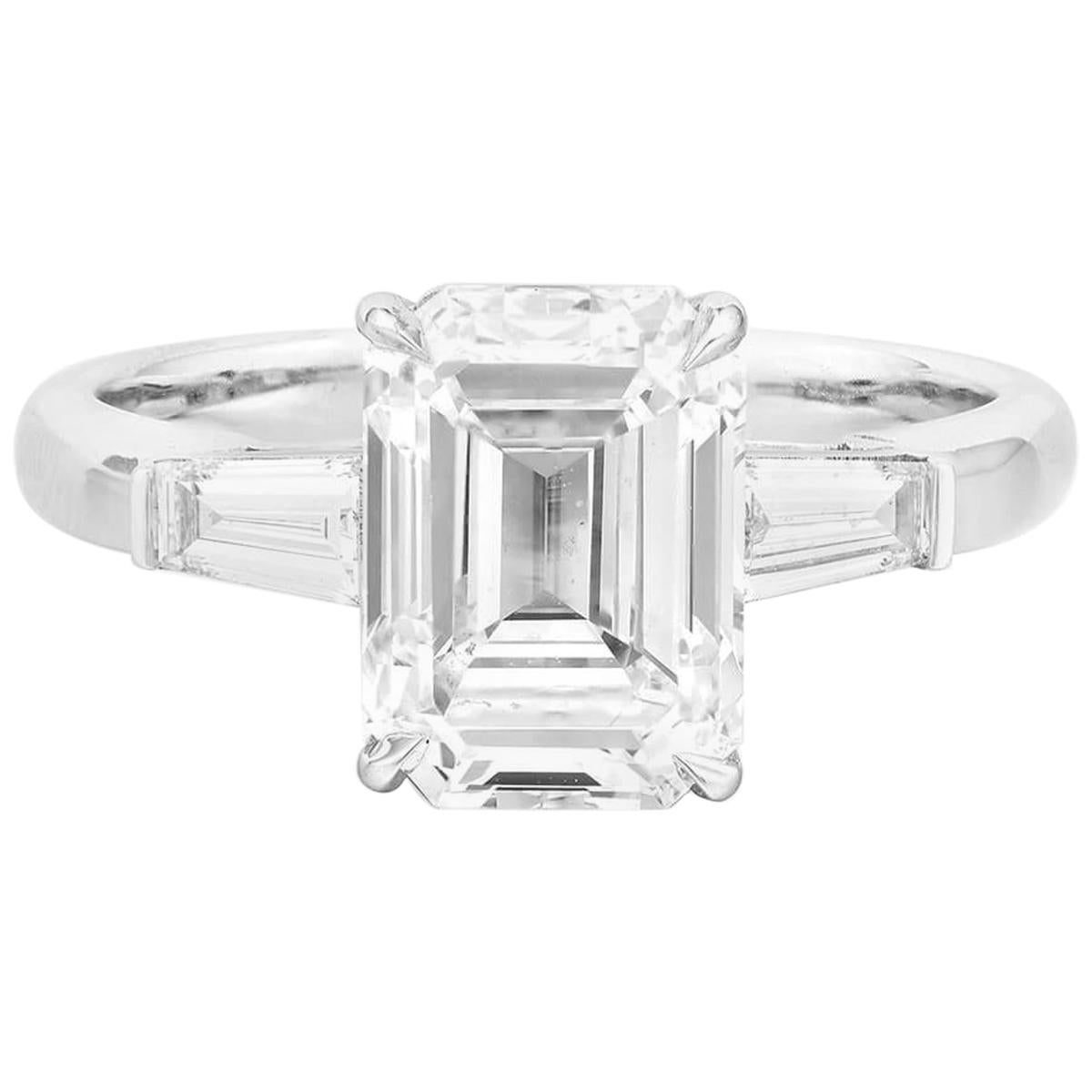 GIA Certified Emerald Cut Diamond Ring, 3.38 Carat For Sale