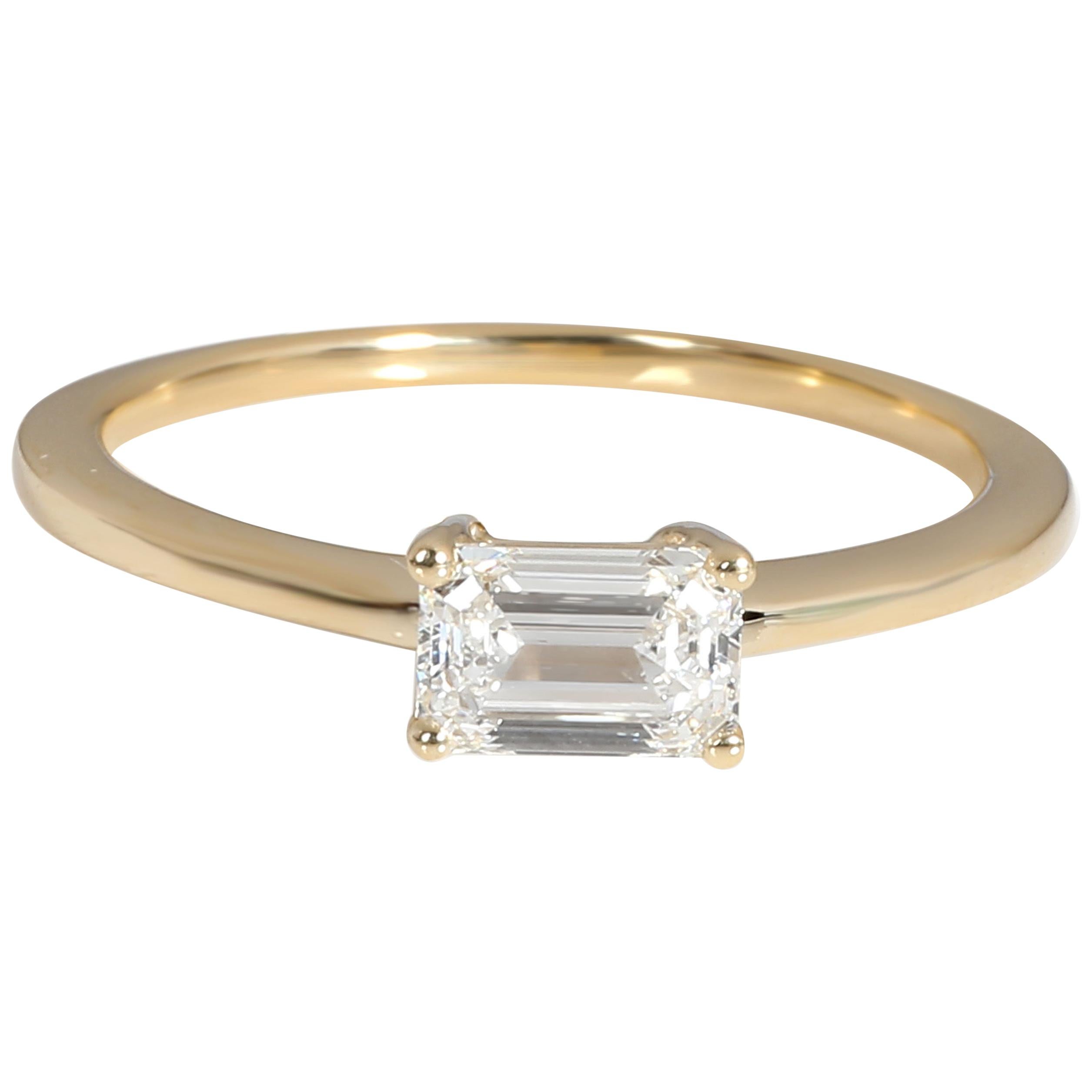 GIA Certified Emerald Cut Diamond Ring in 14K Yellow Gold '0.61 Carat F/SI1'