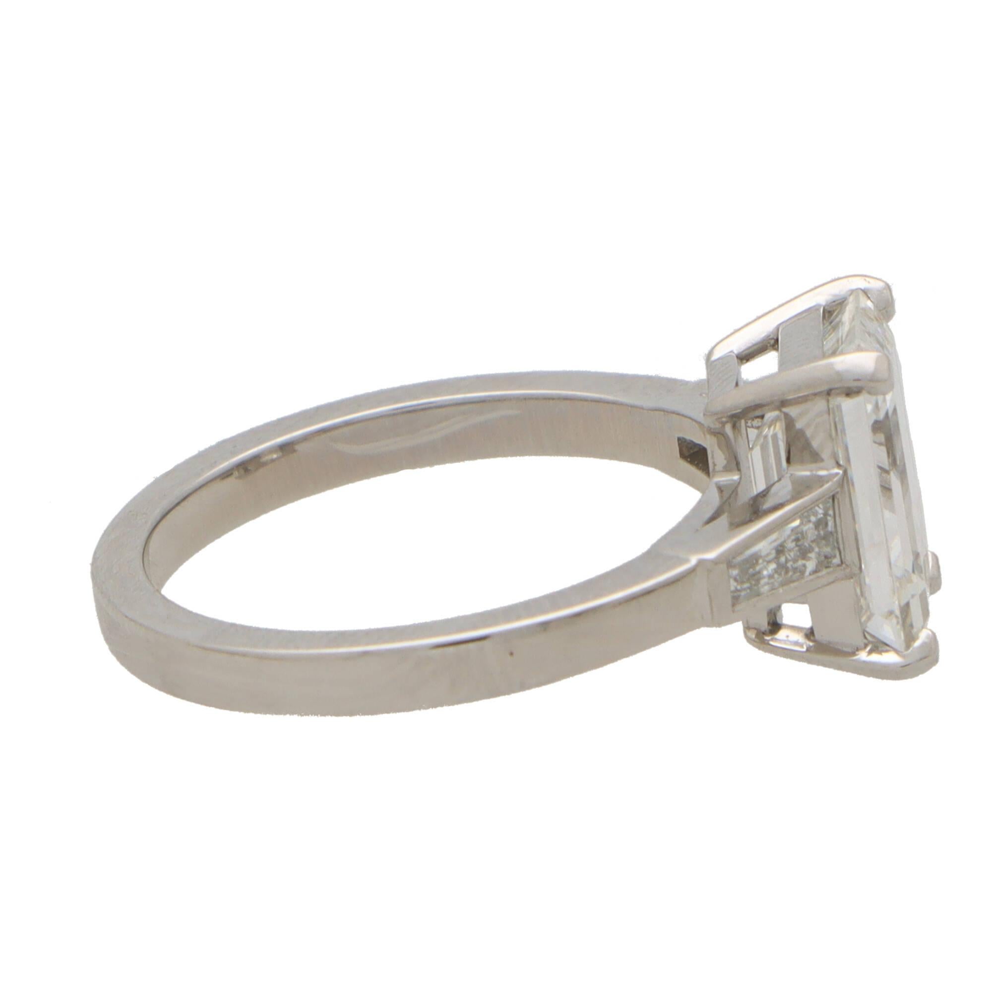Women's or Men's GIA Certified Emerald Cut Diamond Ring Set in Platinum For Sale