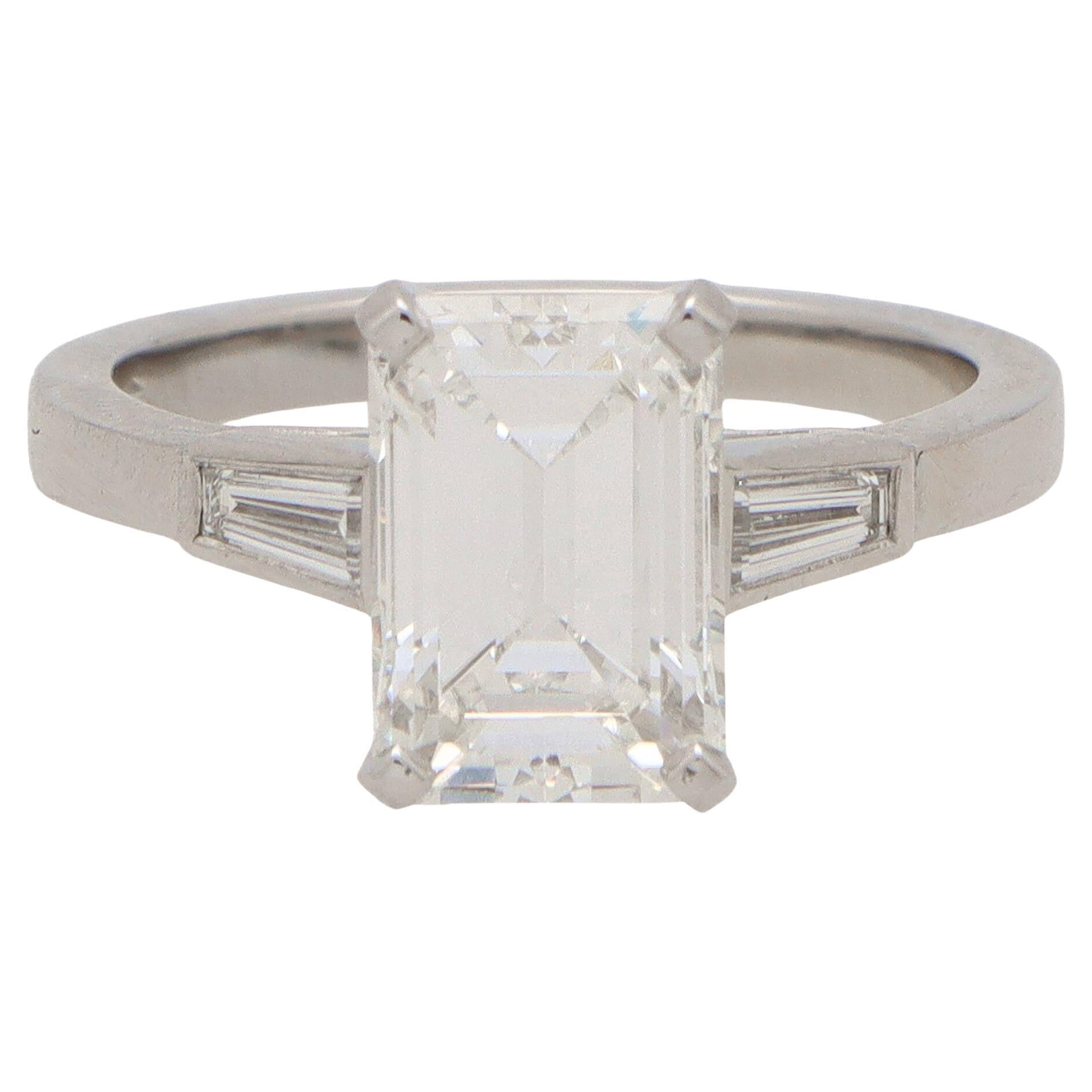 GIA Certified Emerald Cut Diamond Ring Set in Platinum For Sale