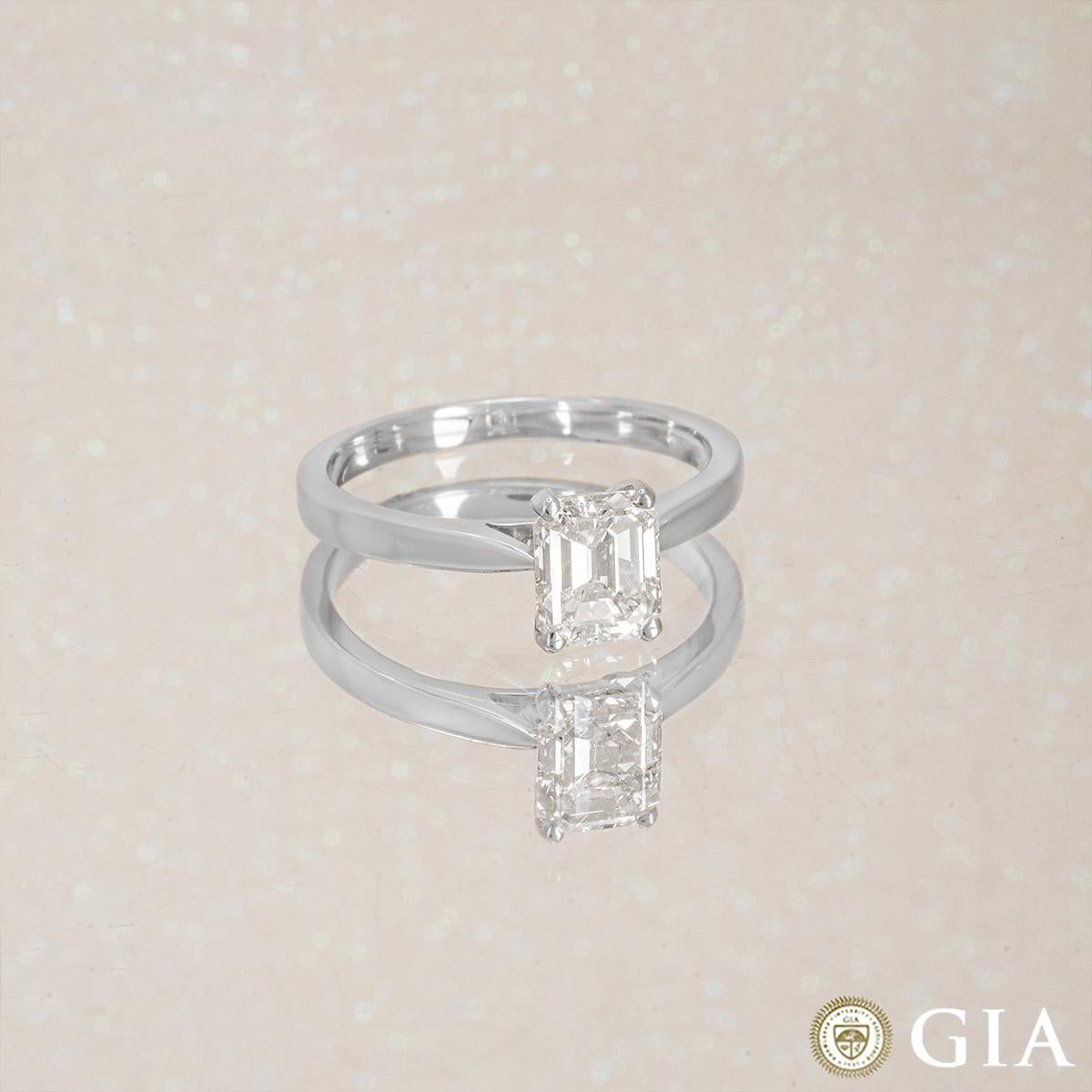Women's GIA Certified Emerald Cut Diamond Solitaire Engagement Ring 1.25 Carat For Sale