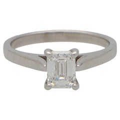  GIA Certified Emerald Cut Diamond Solitaire Ring in 18k White Gold