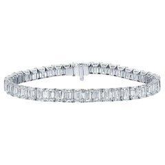 Bracelet tennis en platine 31 carats avec diamants taille émeraude certifiés GIA