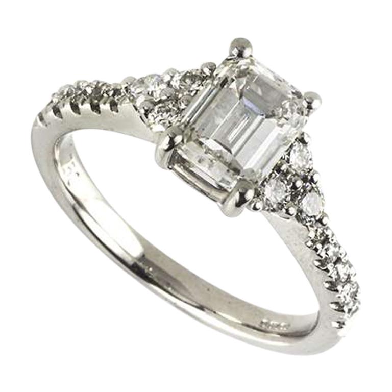 GIA Certified Emerald Cut Diamond Three-Stone Engagement Ring 1.33