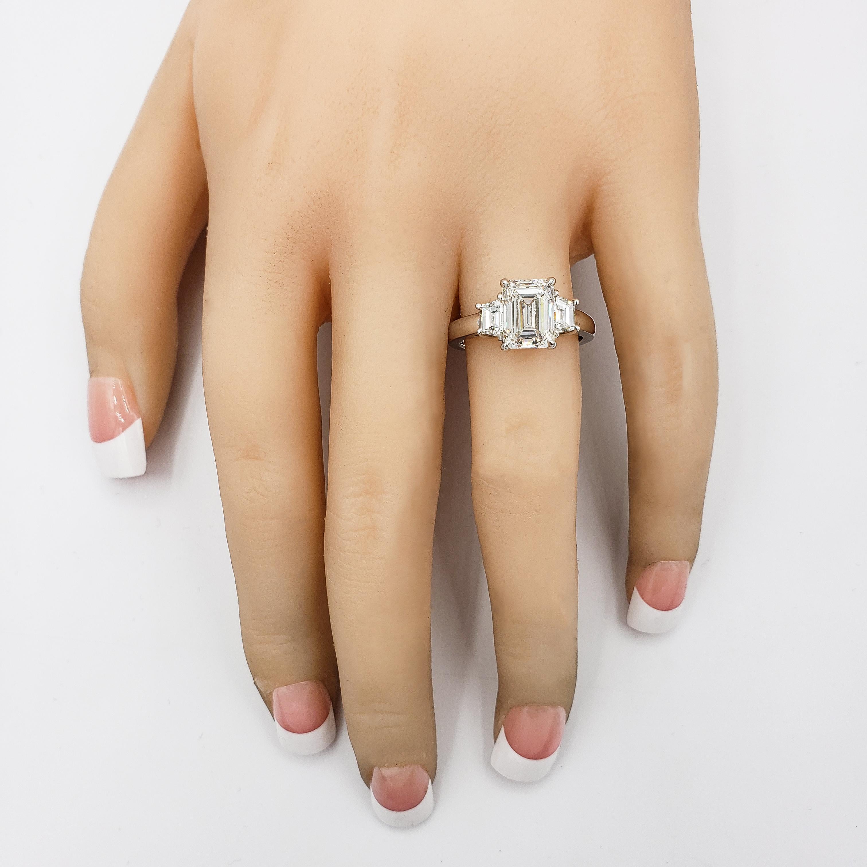 Contemporary Roman Malakov, GIA Certified Emerald Cut Diamond Three-Stone Engagement Ring