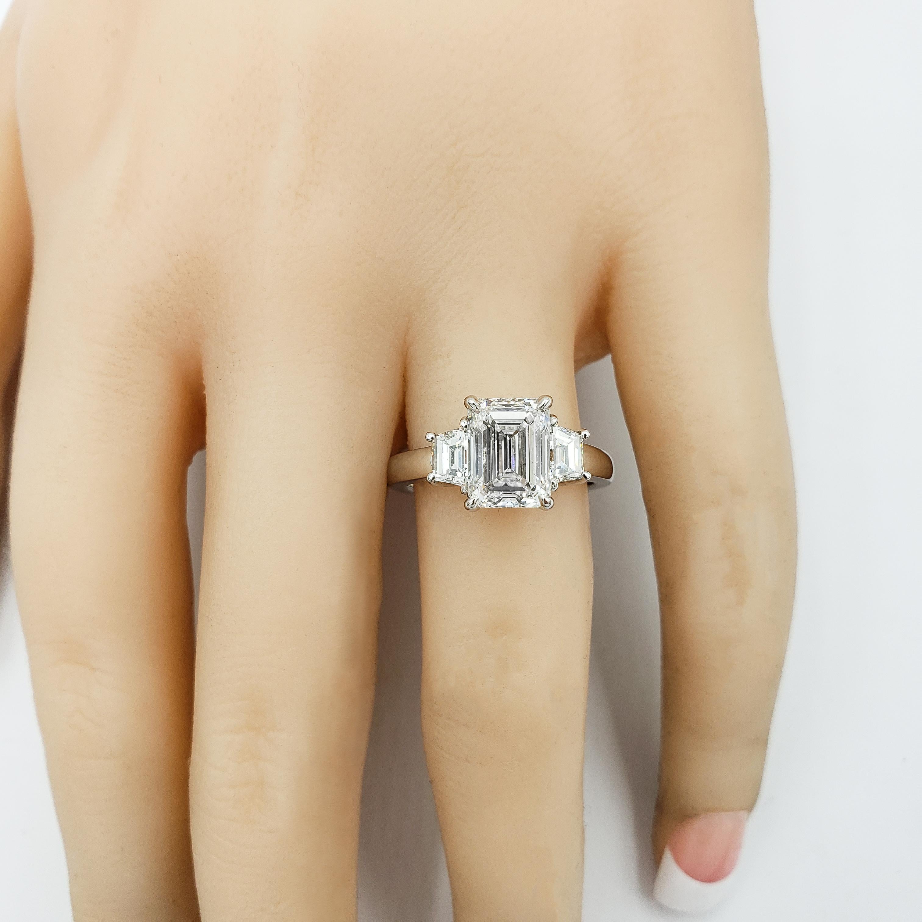 Roman Malakov, GIA Certified Emerald Cut Diamond Three-Stone Engagement Ring In New Condition In New York, NY