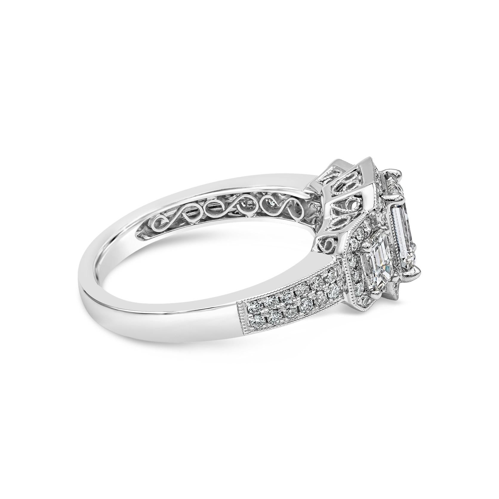 emerald cut diamond three stone ring