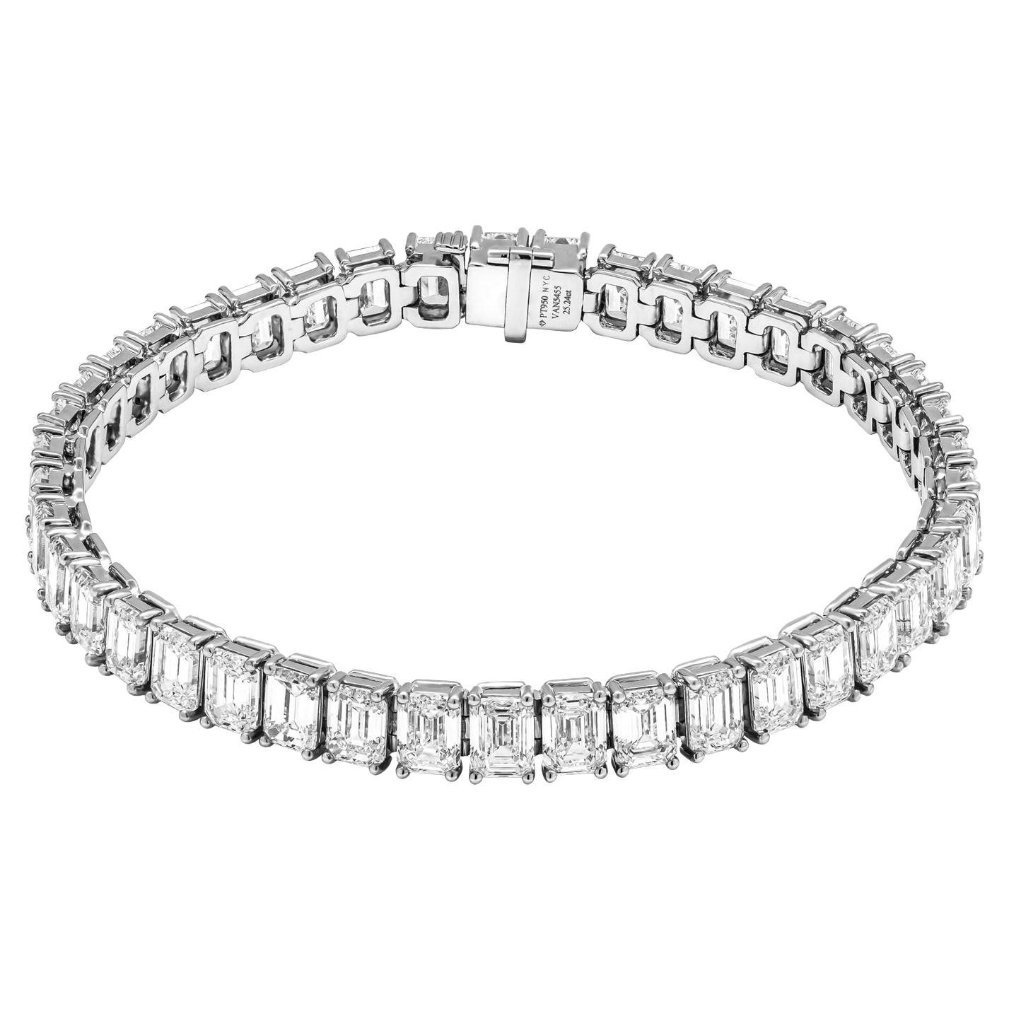 GIA Certified Emerald Cut Diamonds Tennis Bracelet in Platinum, '0.60ct Each' For Sale
