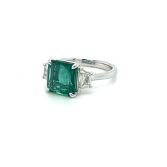 GIA Certified Emerald Cut Emerald & Diamond Ring in Platinum 3.66 Carats
