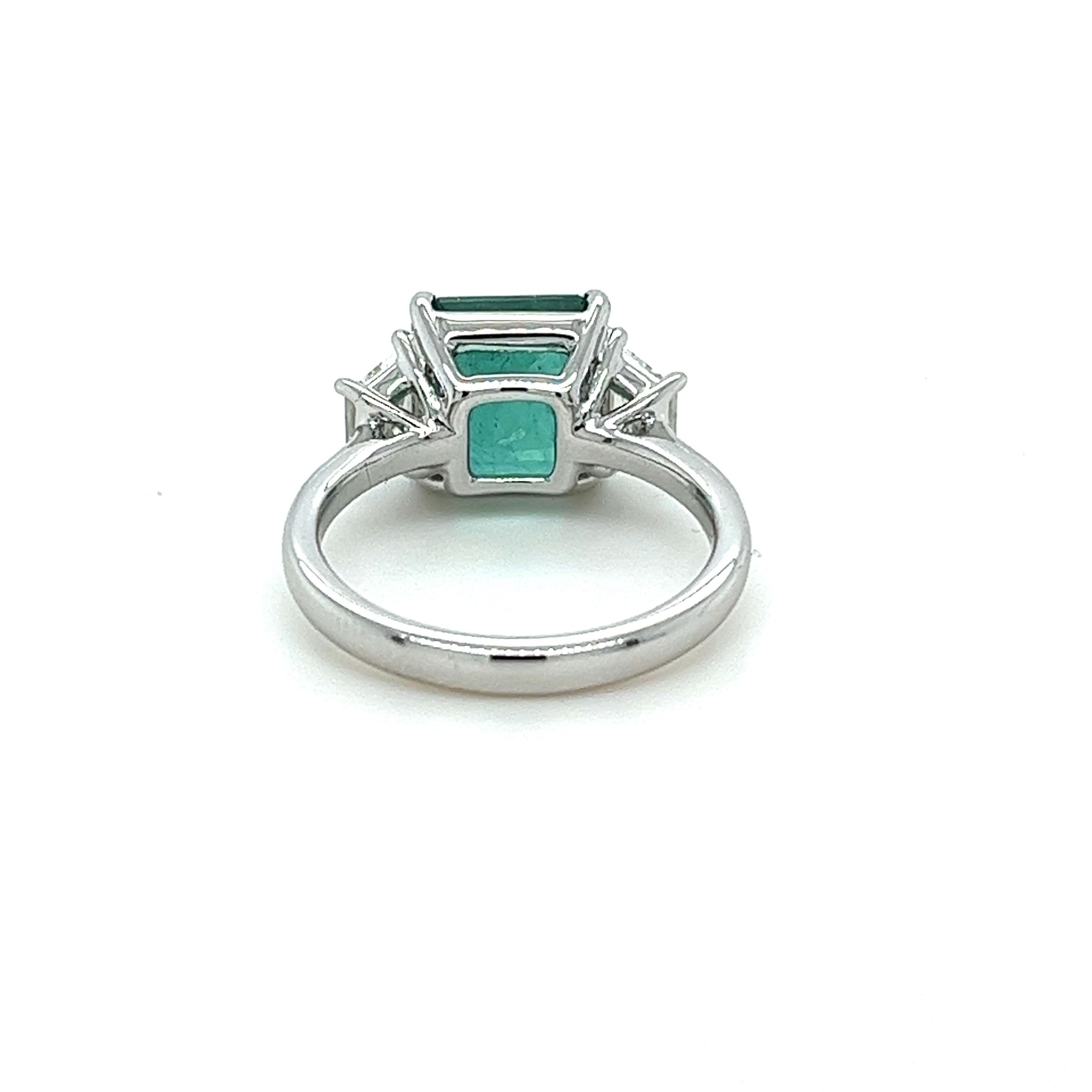 GIA Certified Emerald Cut Emerald & Diamond Ring in Platinum 3.66 Carats In New Condition For Sale In Great Neck, NY
