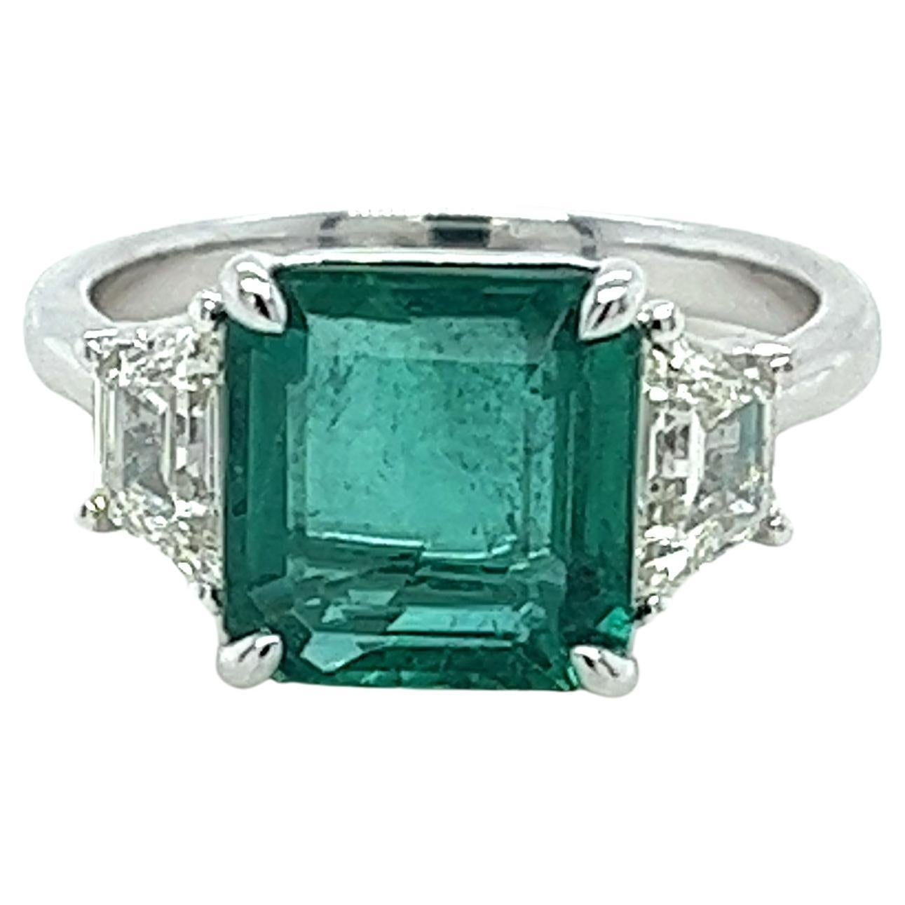 GIA Certified Emerald Cut Emerald & Diamond Ring in Platinum 3.66 Carats