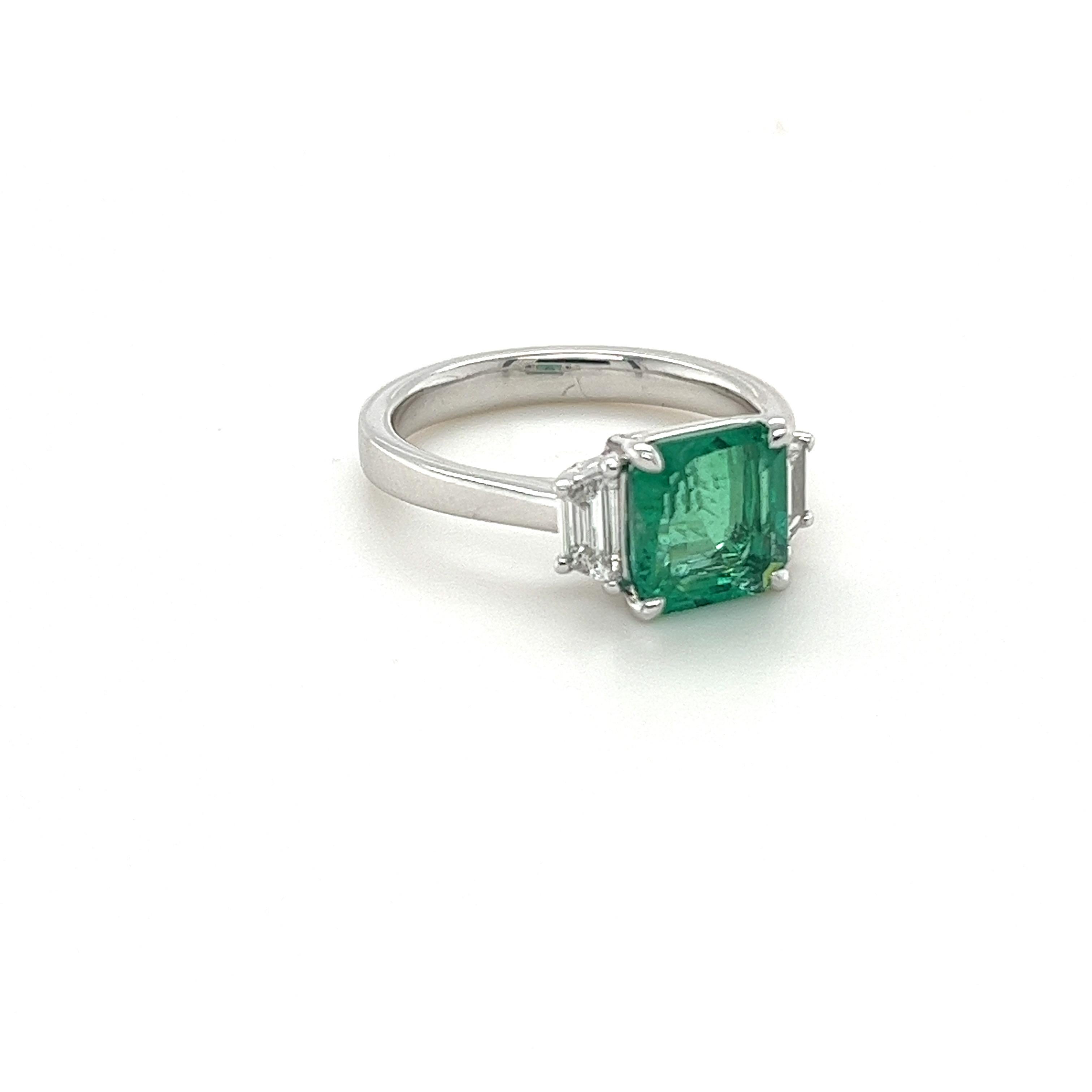 GIA Certified Emerald Cut Emerald weighing 2.20 carats
Measuring (8.12x7.64x4.88) mm
Diamonds weighing .35 carats
G-VS2
Set in Platinum
7.27 g