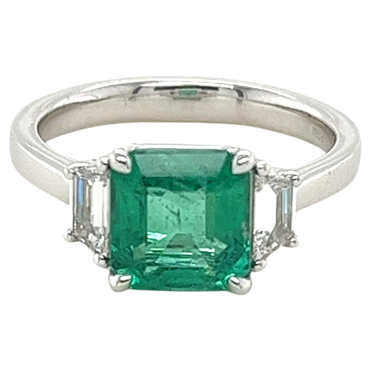 GIA Certified Emerald Cut Emerald & Diamond Three Stone Ring in Platinum