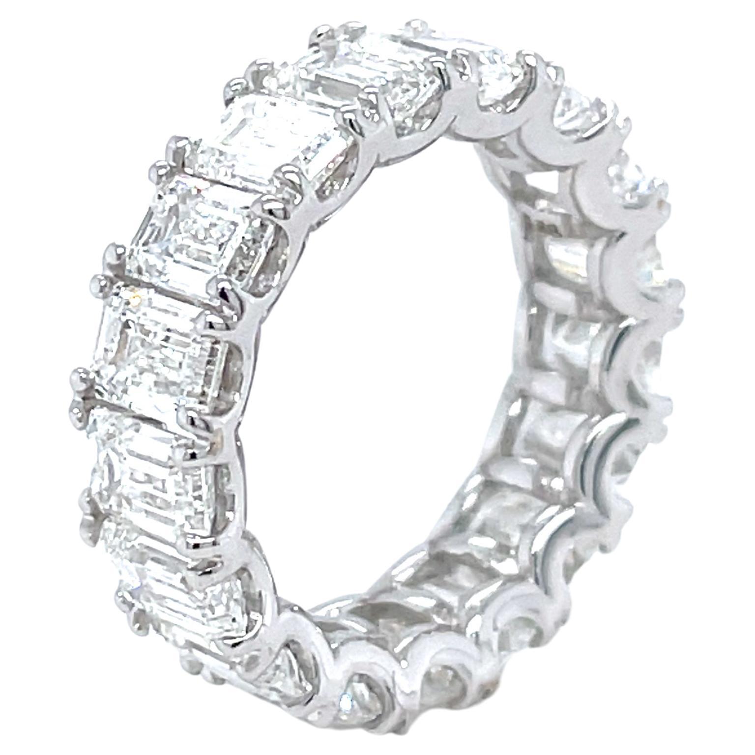 GIA Certified Emerald Cut Eternity Diamond Ring 8.88 CTW in 18K White Gold For Sale