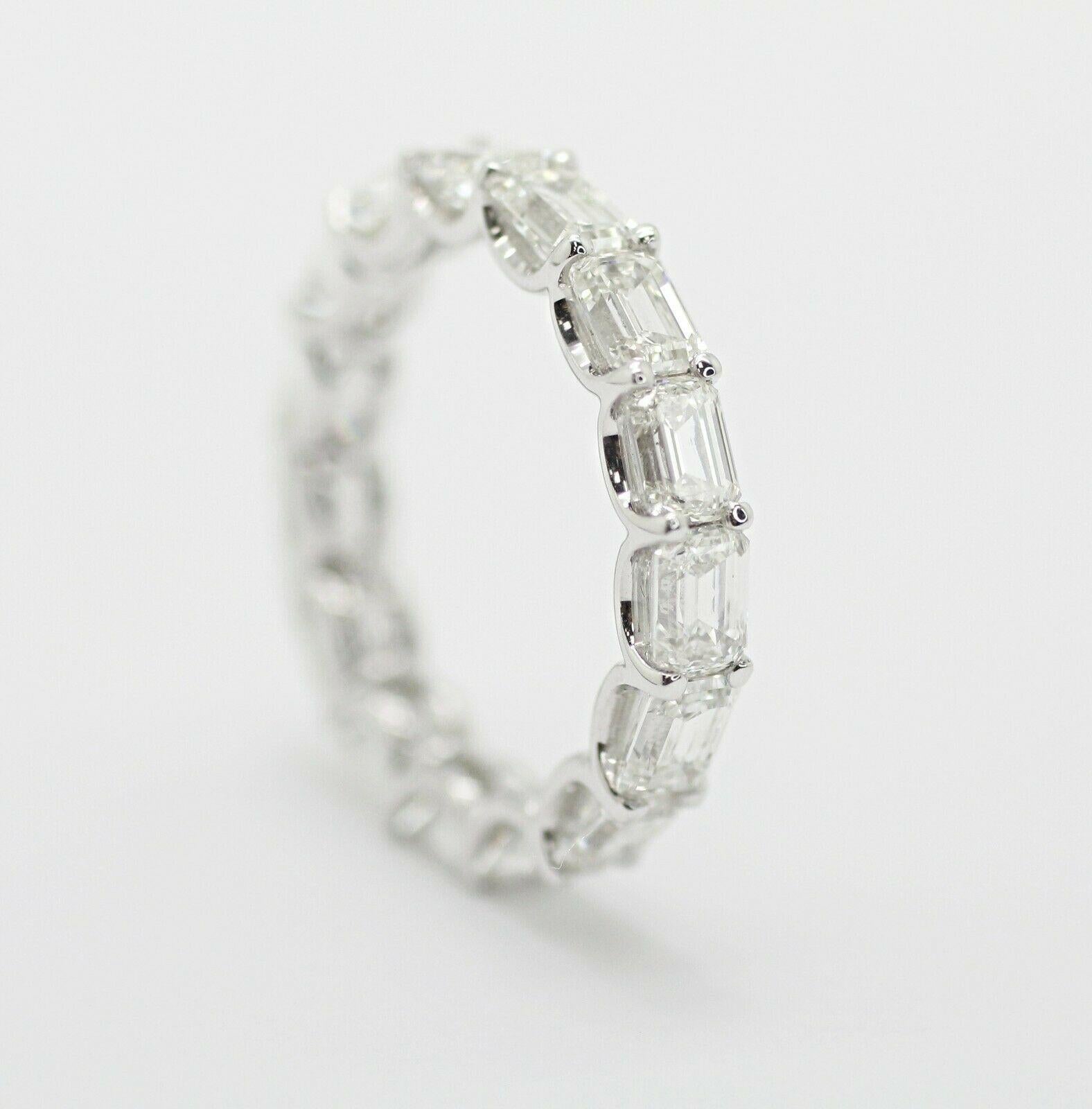 Modern GIA Certified Emerald Cut Eternity Ring Set in 18k White Gold For Sale